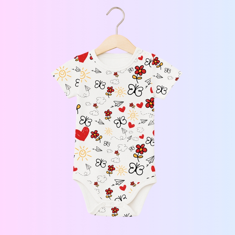 White Rompers - Butterfly & Hearts Design