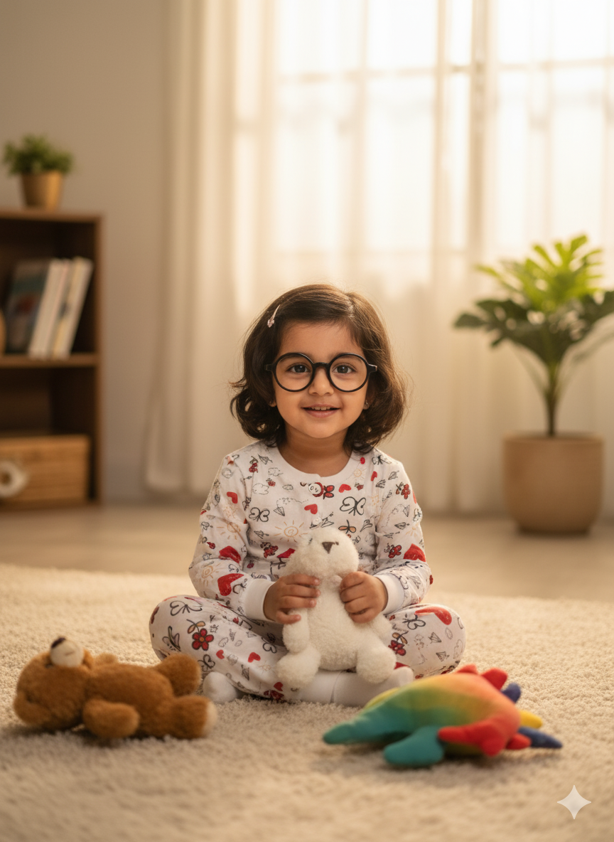 White Pajama Set - Butterfly & Hearts Design