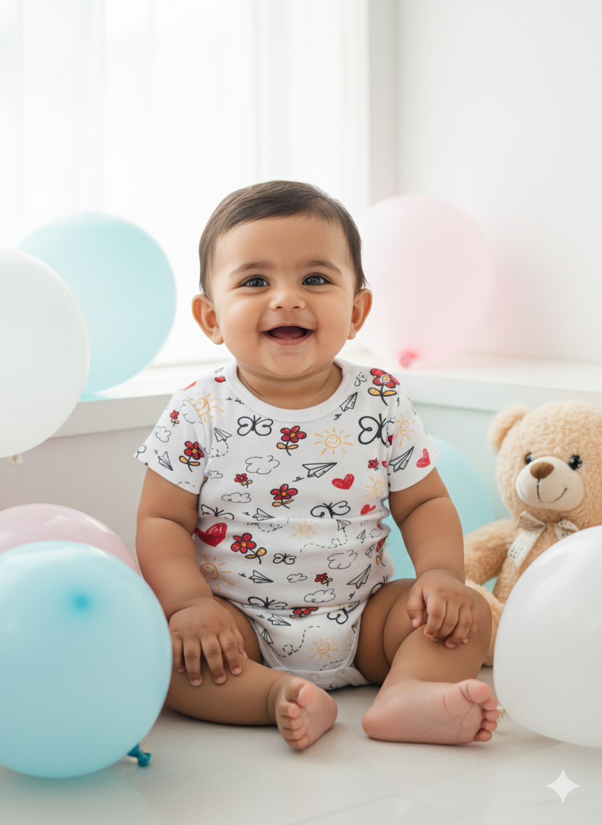 White Rompers - Butterfly & Hearts Design