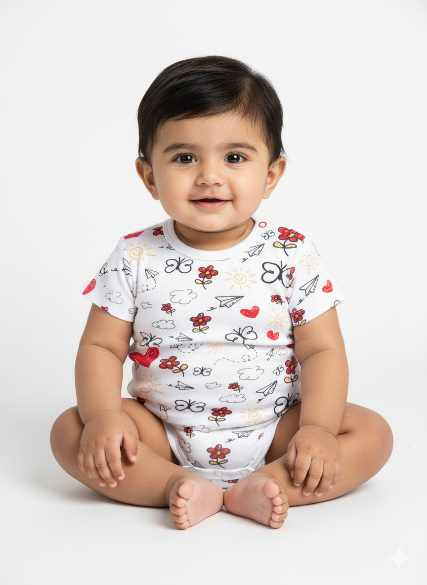 White Rompers - Butterfly & Hearts Design