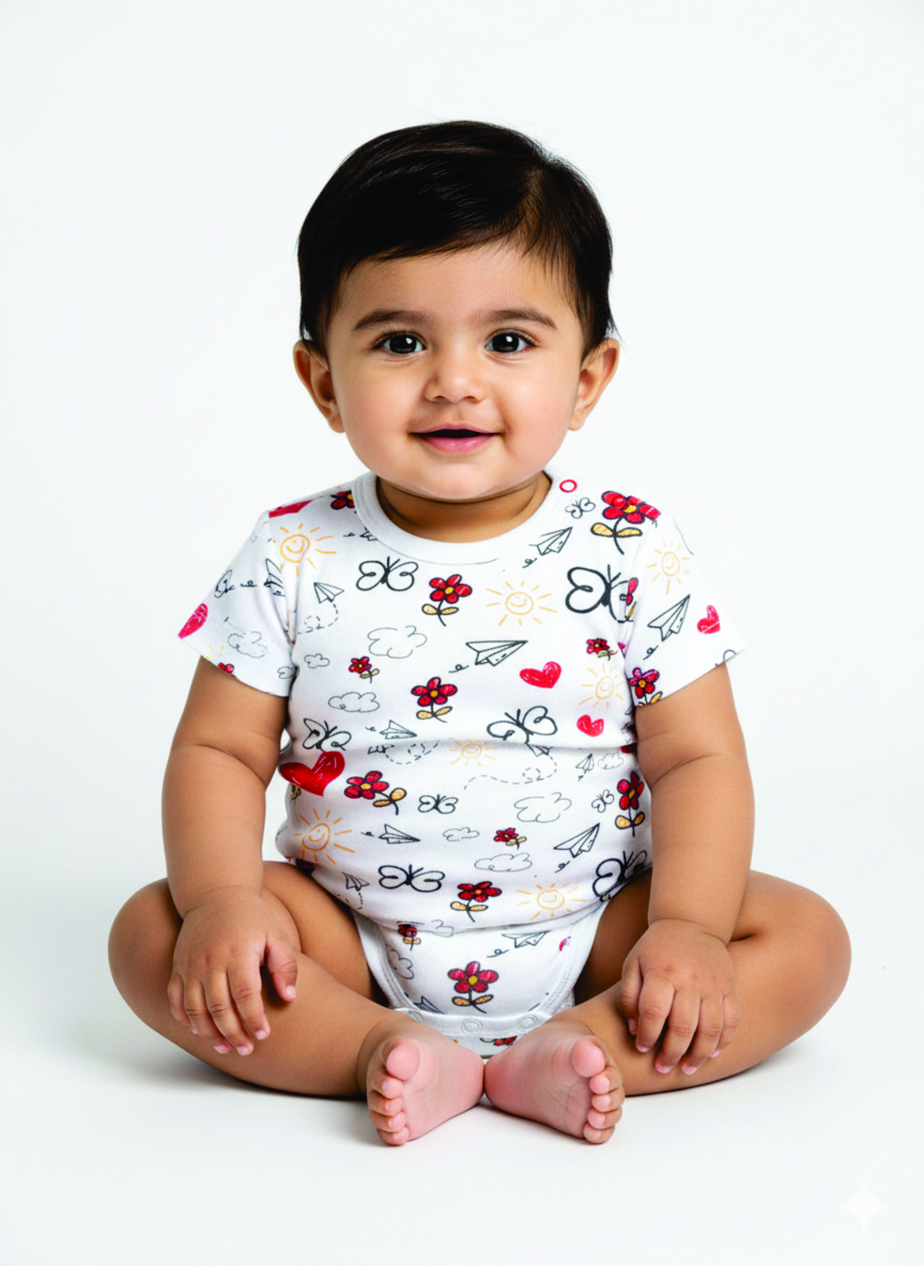 White Rompers - Butterfly & Hearts Design