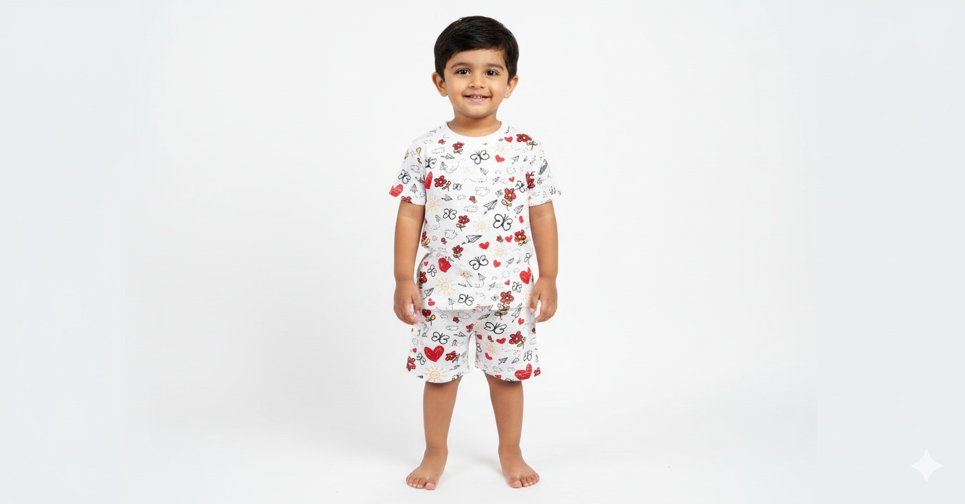 White Co-ord Sets - Butterfly & Hearts Design (Oversized)